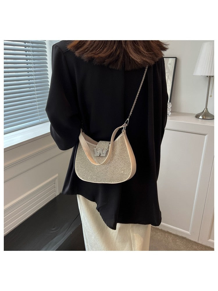 Chic Solid Rhinestone Encrusted Fancy Fashion Shoulder Handbags