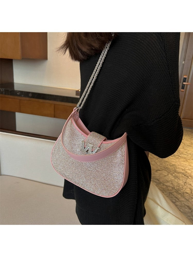 Chic Solid Rhinestone Encrusted Fancy Fashion Shoulder Handbags