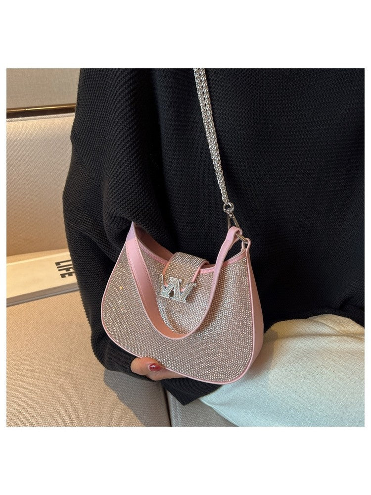 Chic Solid Rhinestone Encrusted Fancy Fashion Shoulder Handbags