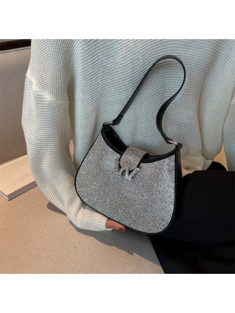 Chic Solid Rhinestone Encrusted Fancy Fashion Shoulder Handbags