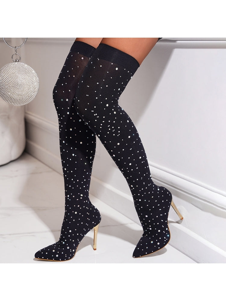 Rhinestone Over The Knee High Stiletto Boots