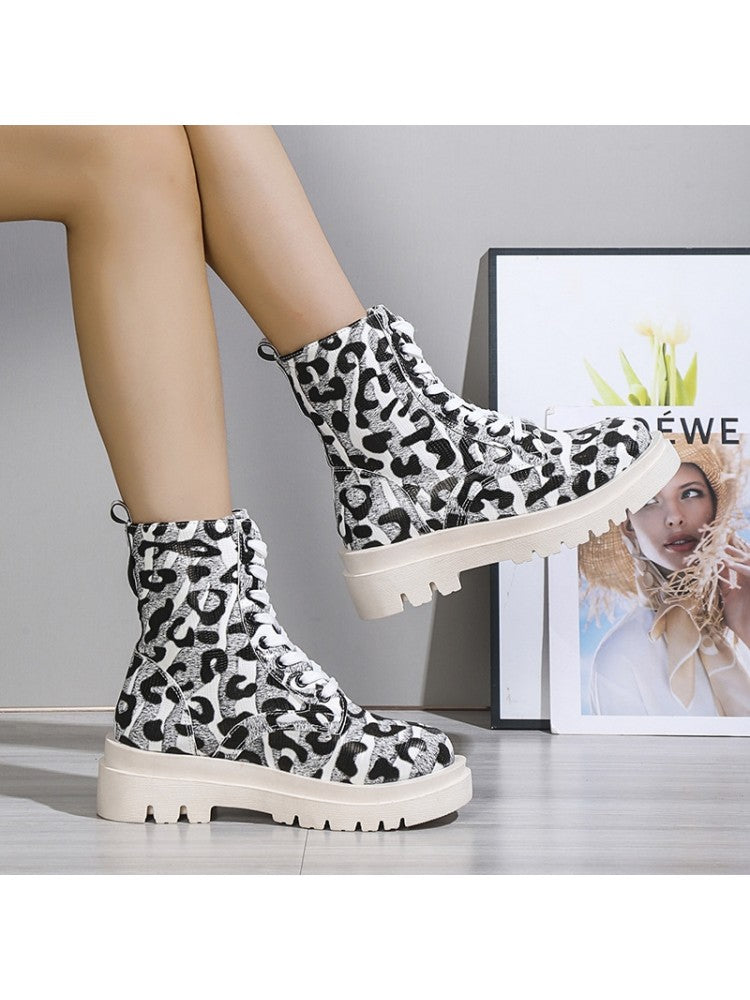 Winter Leopard Print Round Toe Short Boots
