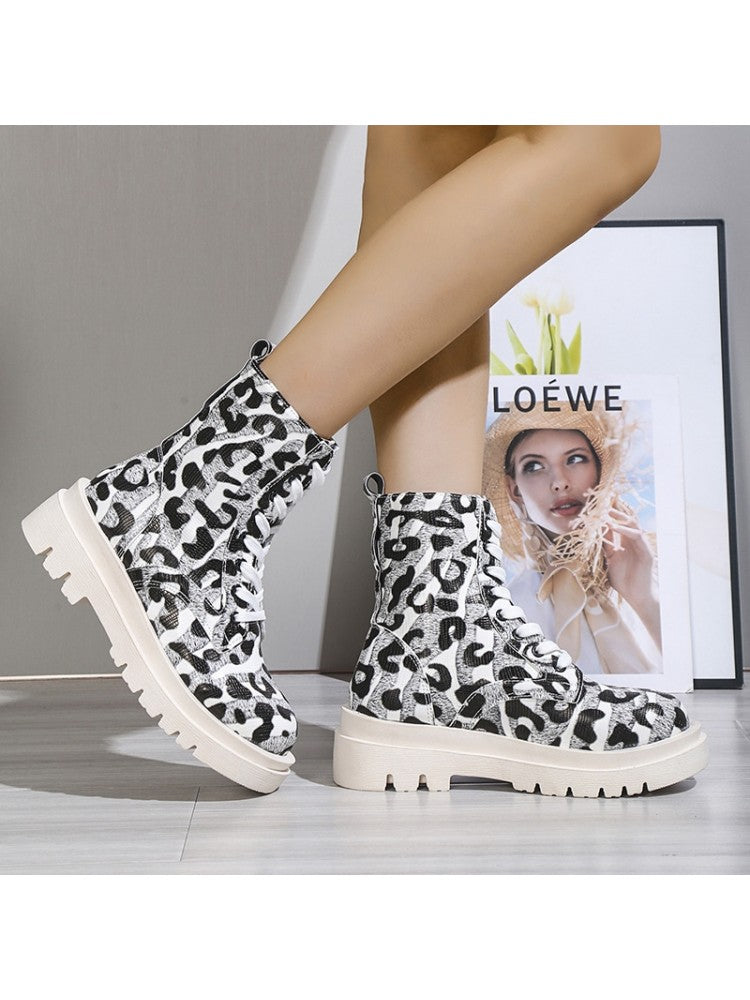 Winter Leopard Print Round Toe Short Boots