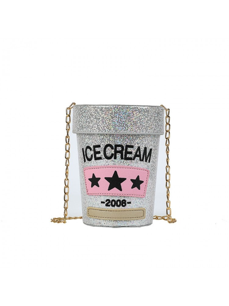 PU Sequins Ice Cream Container Cylinder Fun Fashion Shoulder Handbags