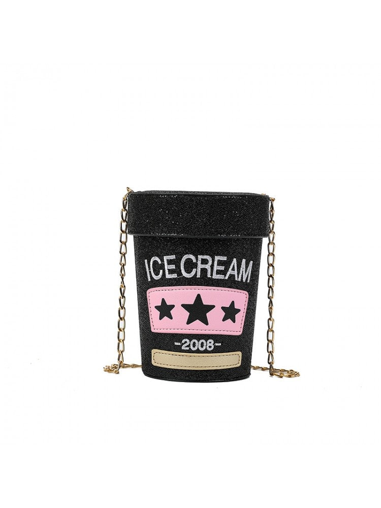 PU Sequins Ice Cream Container Cylinder Fun Fashion Shoulder Handbags