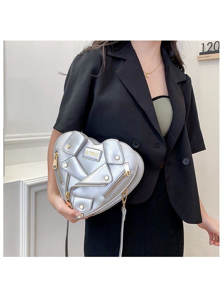 PU Jacket Heart Shaped Rivet Shoulder Handbags