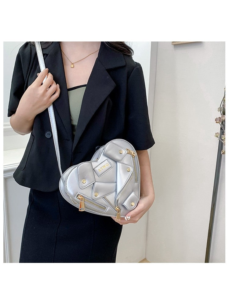 PU Jacket Heart Shaped Rivet Shoulder Handbags