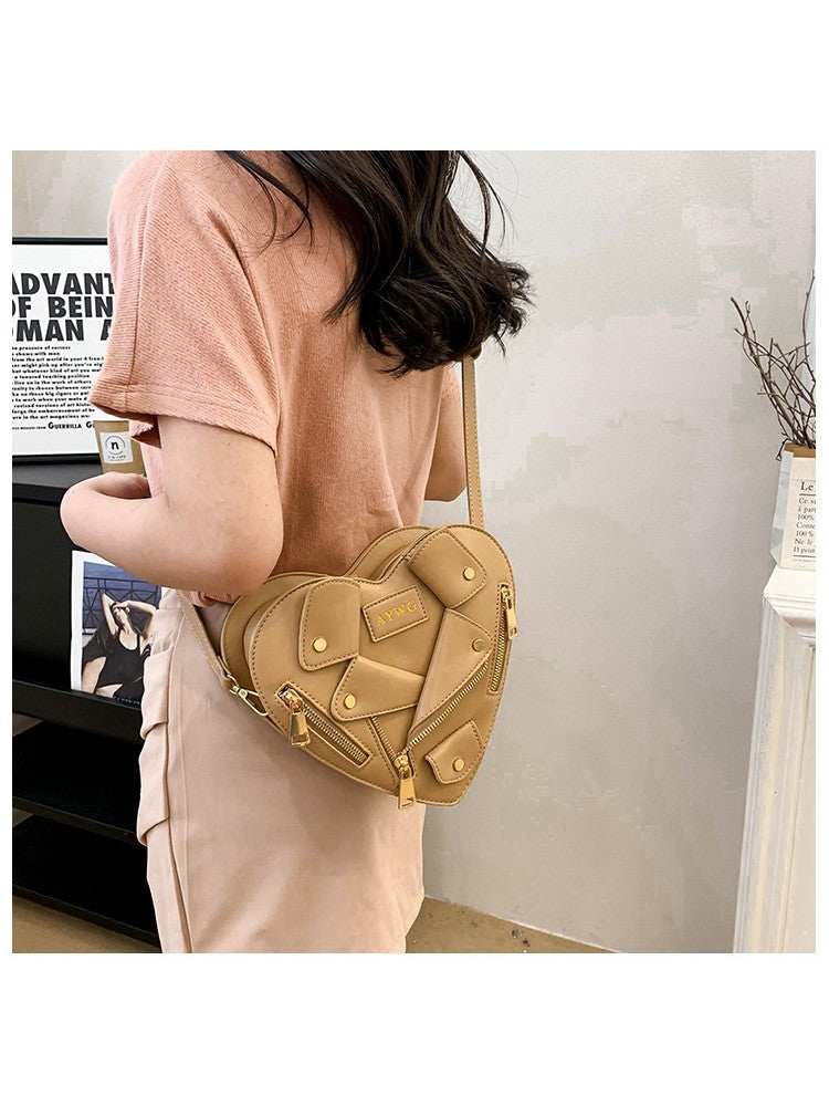 PU Jacket Heart Shaped Rivet Shoulder Handbags