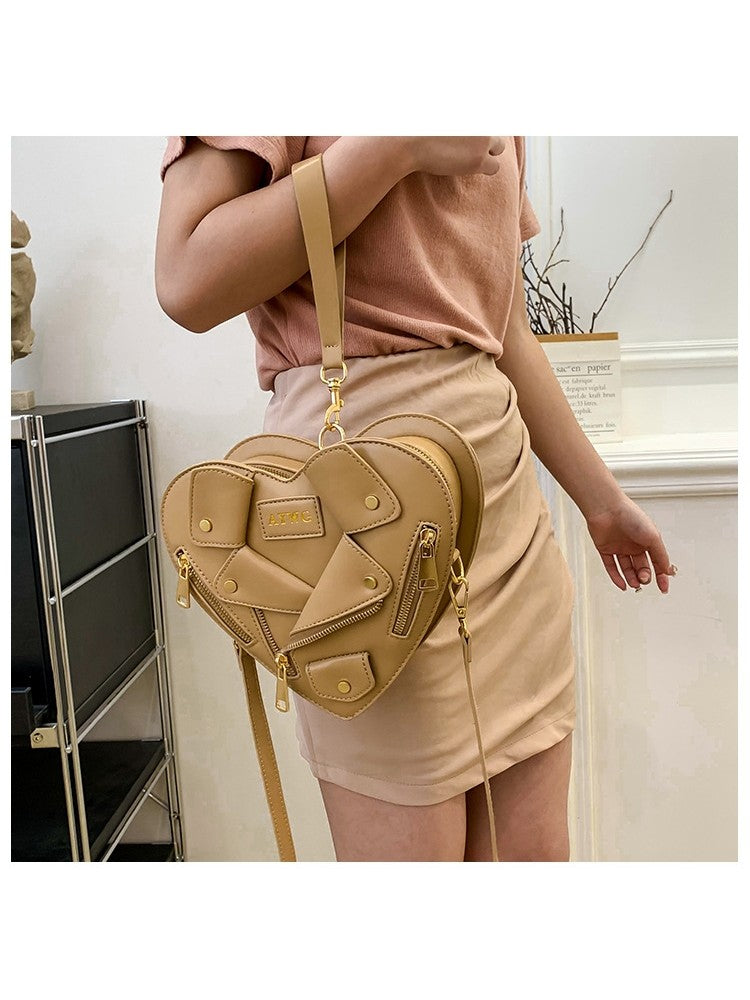 PU Jacket Heart Shaped Rivet Shoulder Handbags