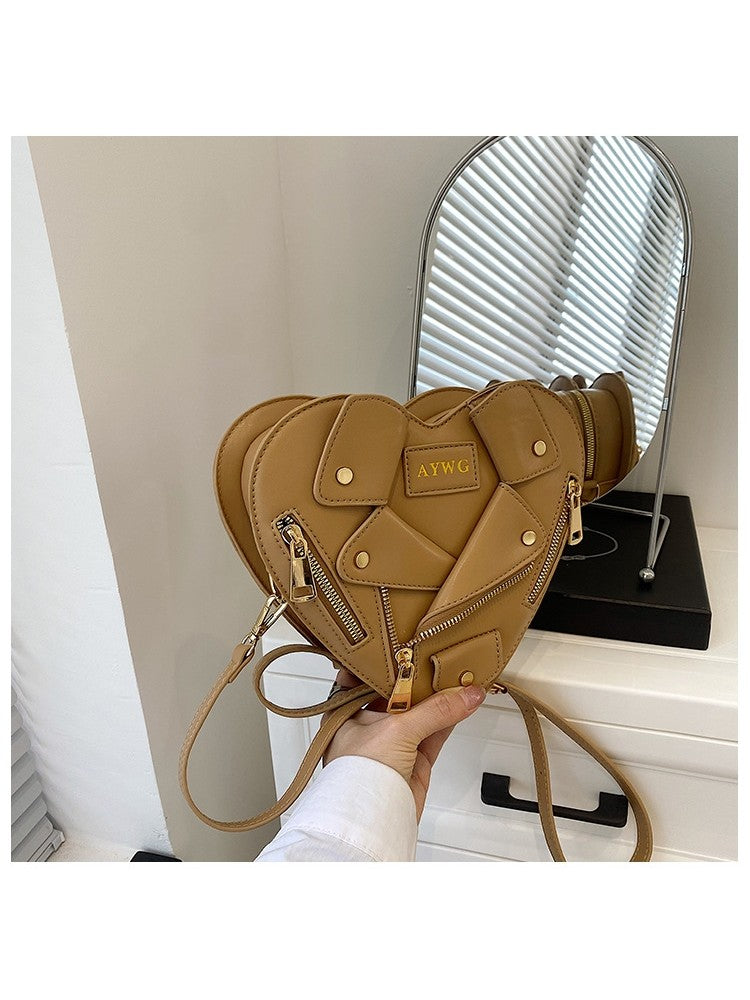 PU Jacket Heart Shaped Rivet Shoulder Handbags