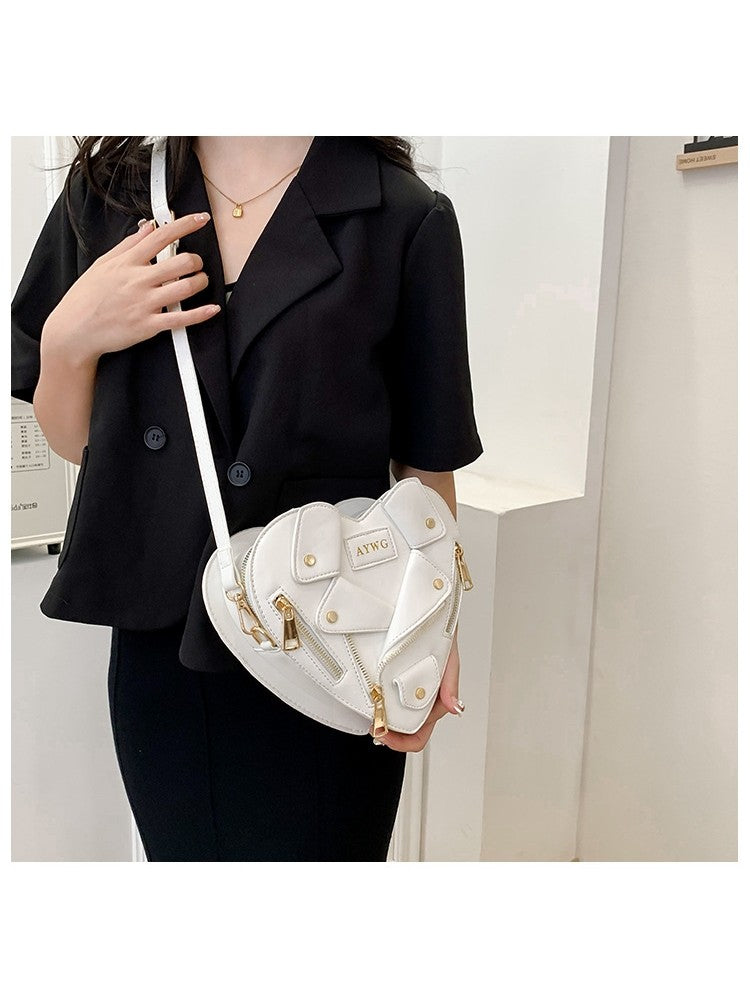 PU Jacket Heart Shaped Rivet Shoulder Handbags