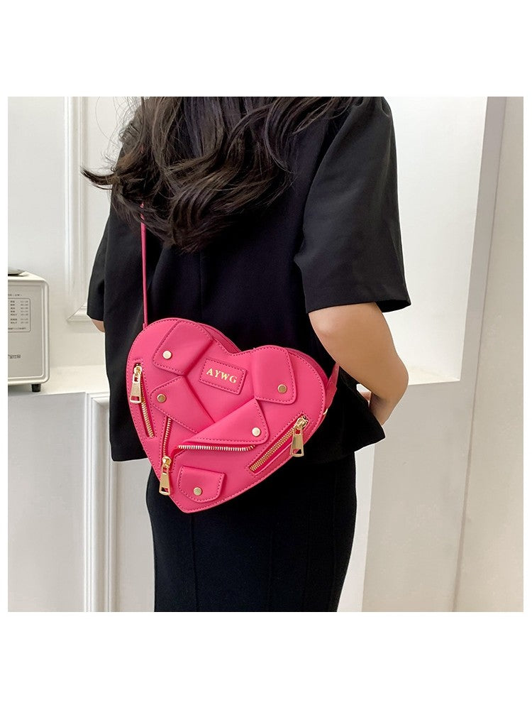 PU Jacket Heart Shaped Rivet Shoulder Handbags