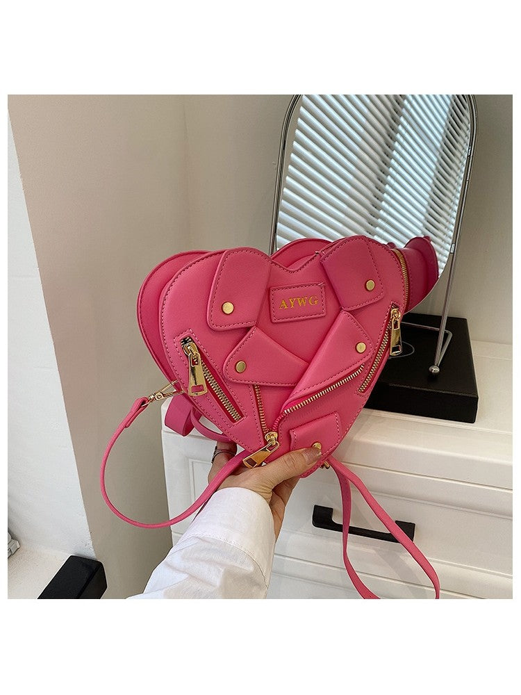 PU Jacket Heart Shaped Rivet Shoulder Handbags