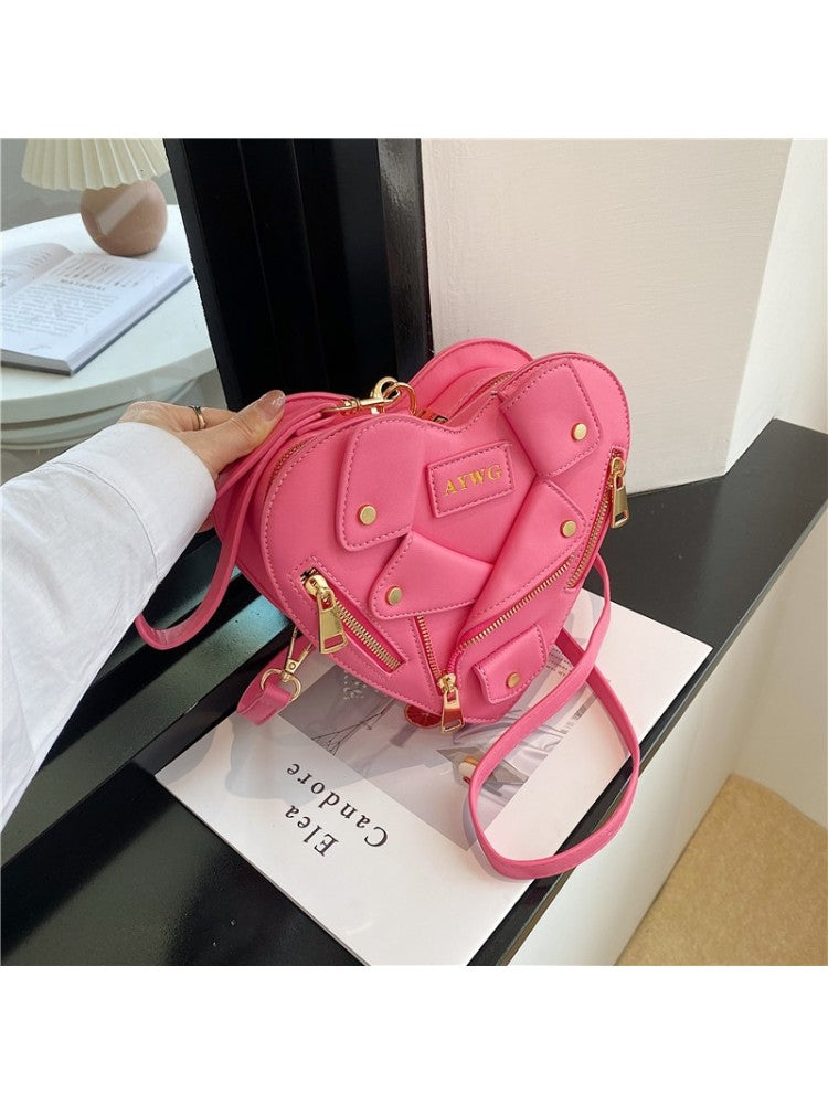 PU Jacket Heart Shaped Rivet Shoulder Handbags