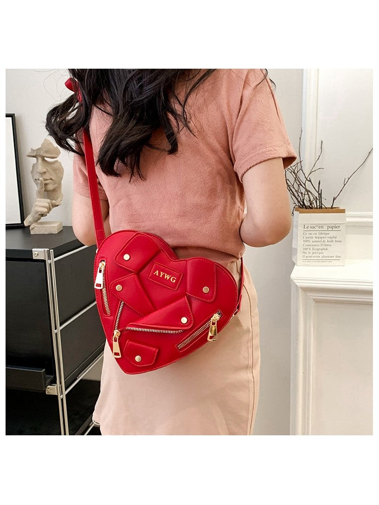 PU Jacket Heart Shaped Rivet Shoulder Handbags