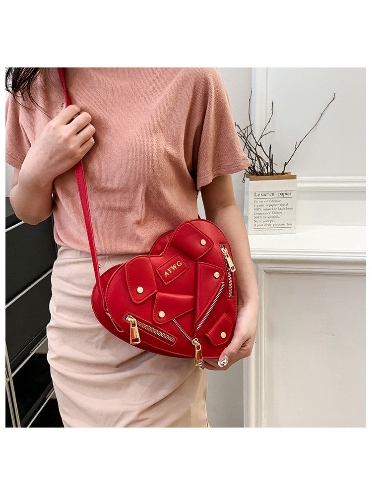 PU Jacket Heart Shaped Rivet Shoulder Handbags