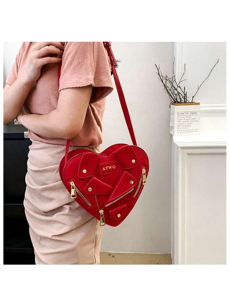 PU Jacket Heart Shaped Rivet Shoulder Handbags