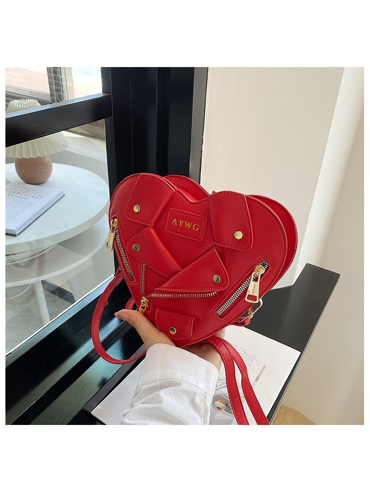 PU Jacket Heart Shaped Rivet Shoulder Handbags