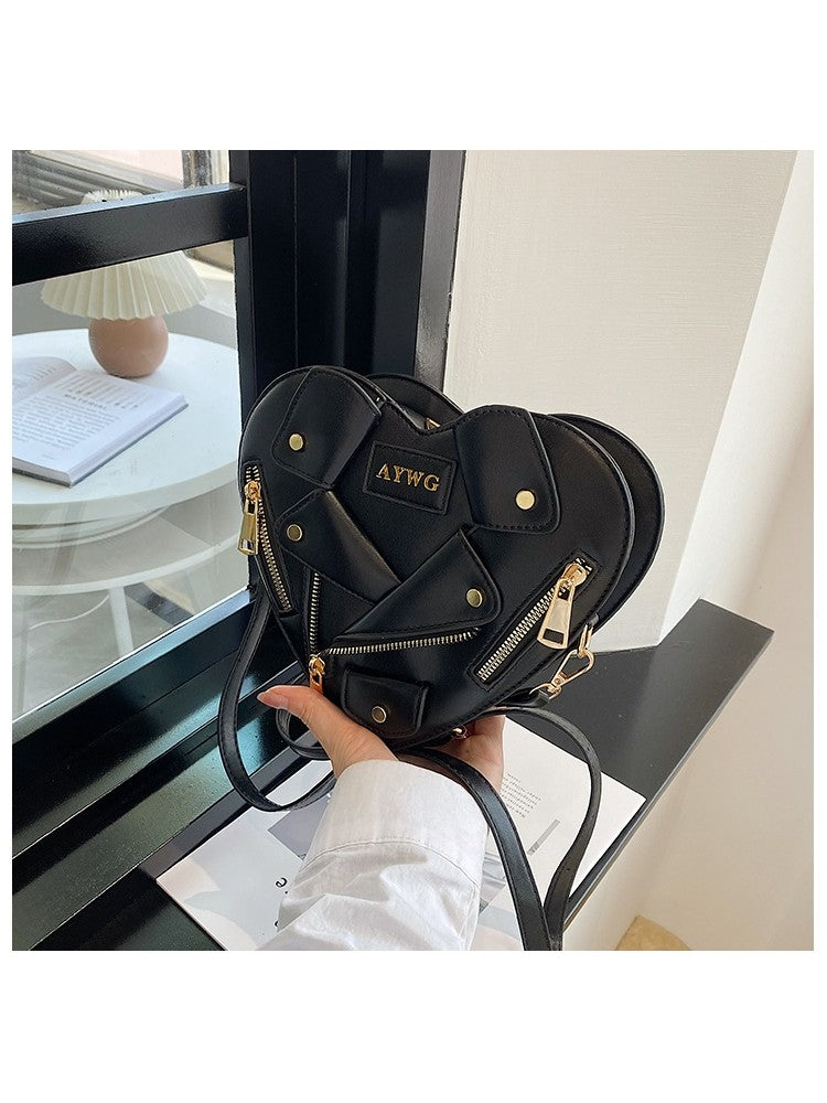 PU Jacket Heart Shaped Rivet Shoulder Handbags