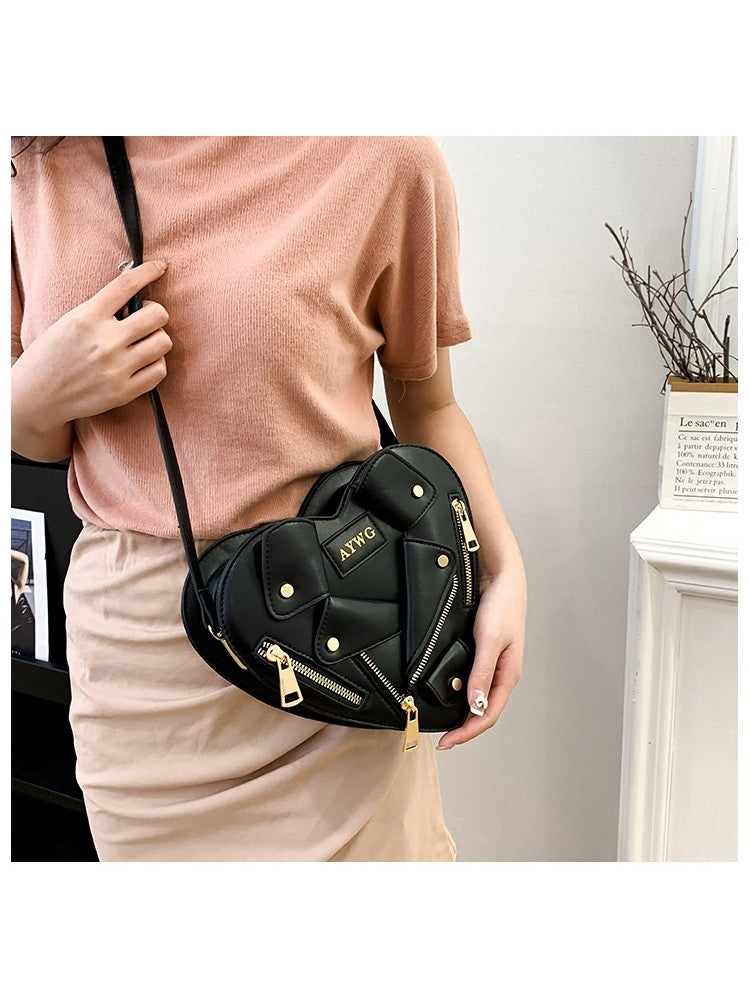 PU Jacket Heart Shaped Rivet Shoulder Handbags