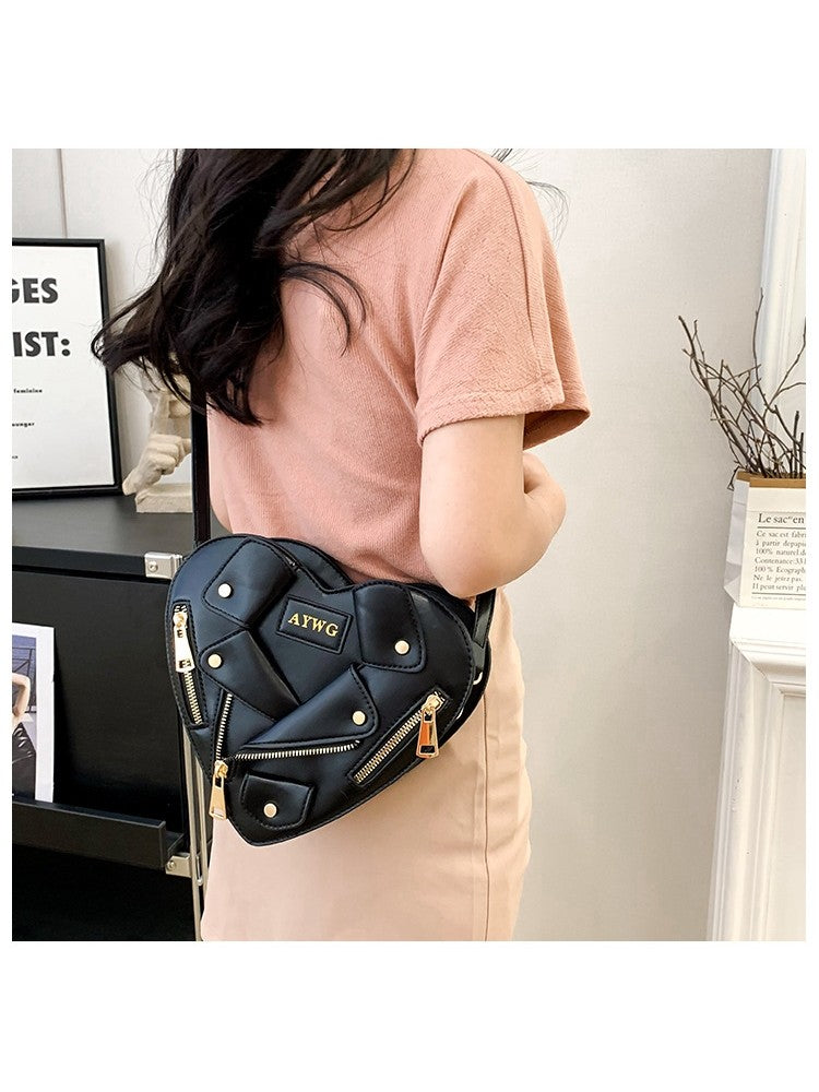 PU Jacket Heart Shaped Rivet Shoulder Handbags