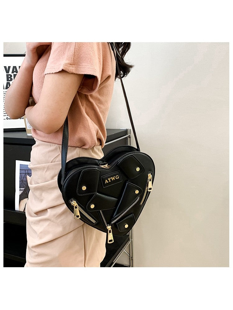 PU Jacket Heart Shaped Rivet Shoulder Handbags