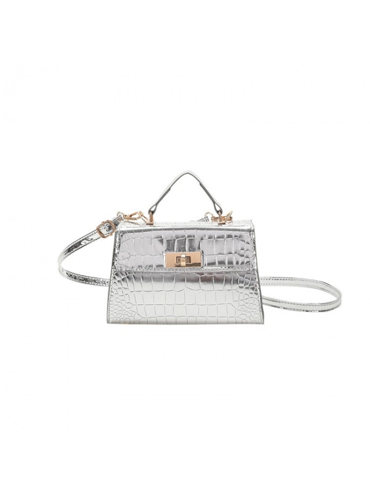 Crocodile Style Print Small Metallic PU Satchels Shoulder Handbags