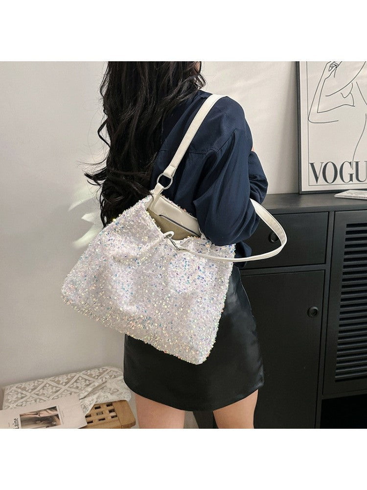 Sequin Sparkle Zipper PU Fashionable Shoulder Handbags