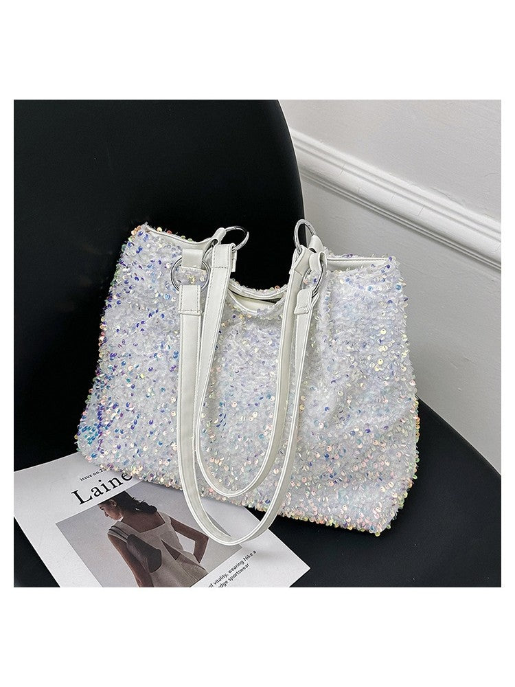 Sequin Sparkle Zipper PU Fashionable Shoulder Handbags