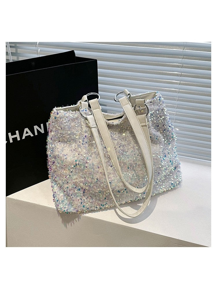 Sequin Sparkle Zipper PU Fashionable Shoulder Handbags