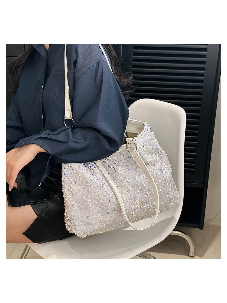 Sequin Sparkle Zipper PU Fashionable Shoulder Handbags