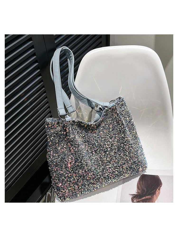 Sequin Sparkle Zipper PU Fashionable Shoulder Handbags