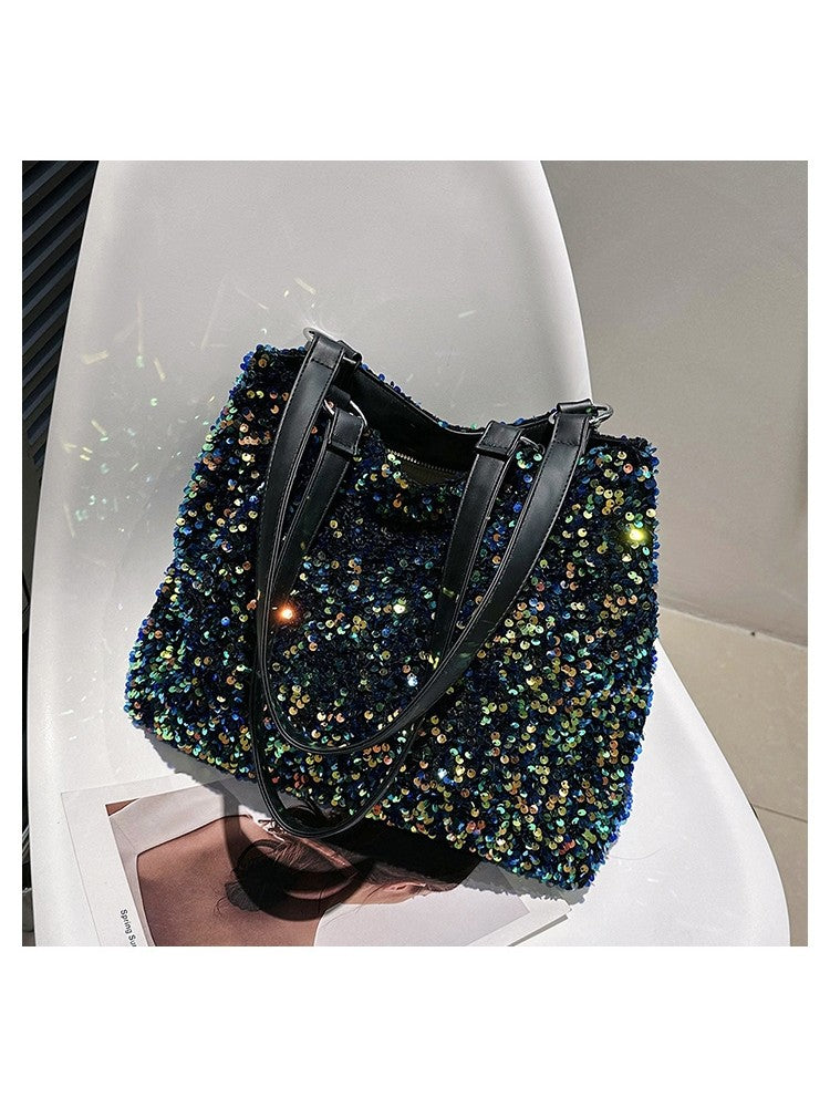 Sequin Sparkle Zipper PU Fashionable Shoulder Handbags