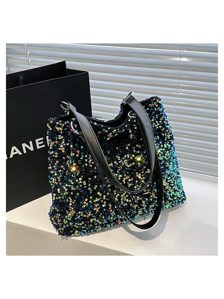 Sequin Sparkle Zipper PU Fashionable Shoulder Handbags