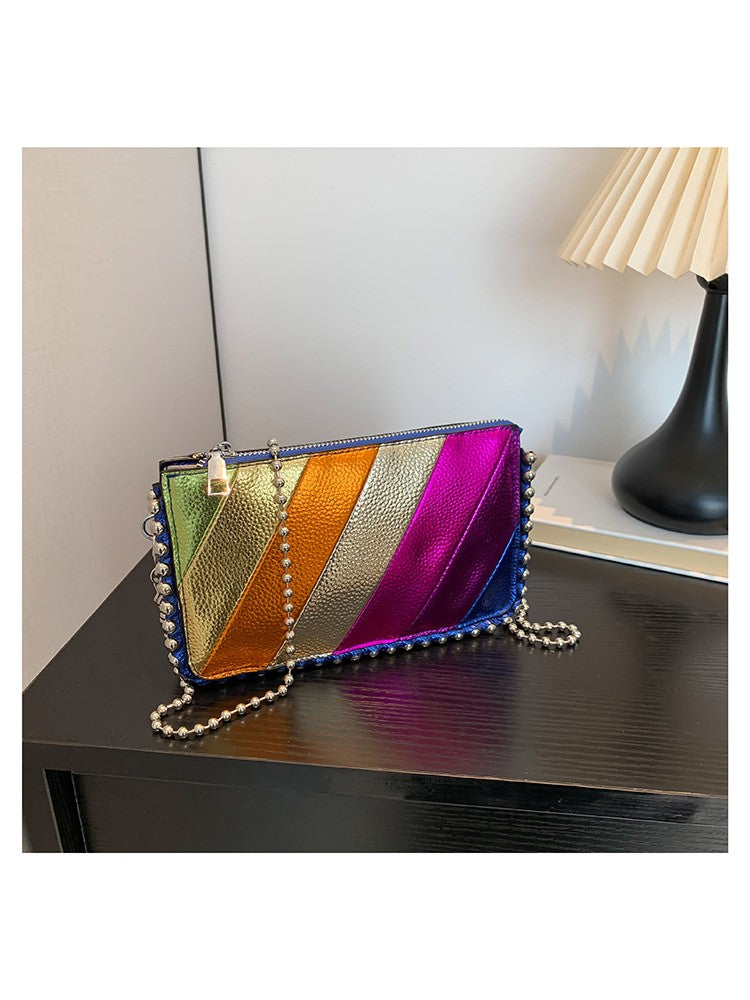 Rainbow Chain Colorblock PU Satchels