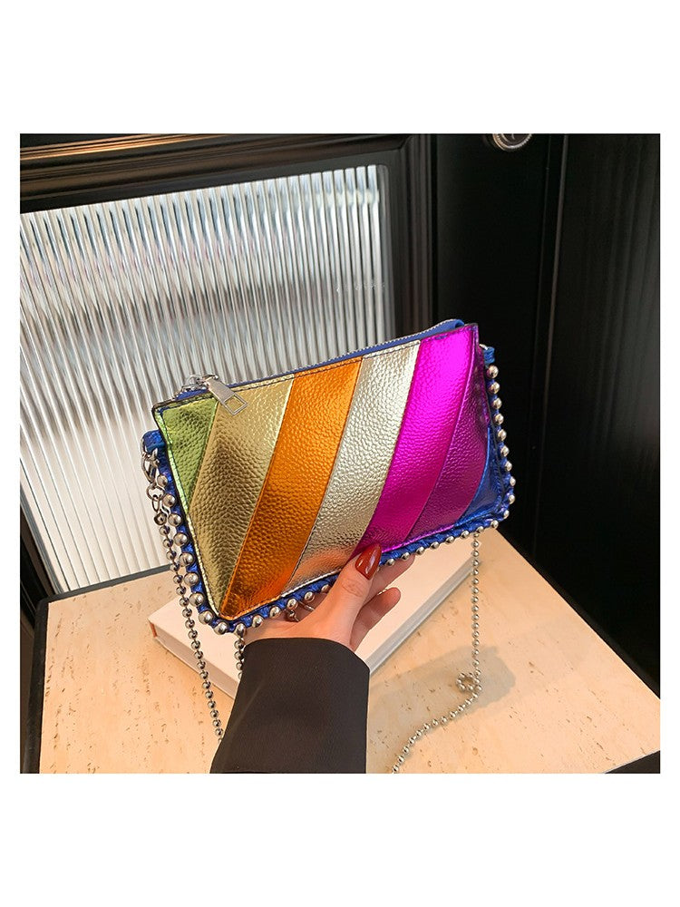 Rainbow Chain Colorblock PU Satchels