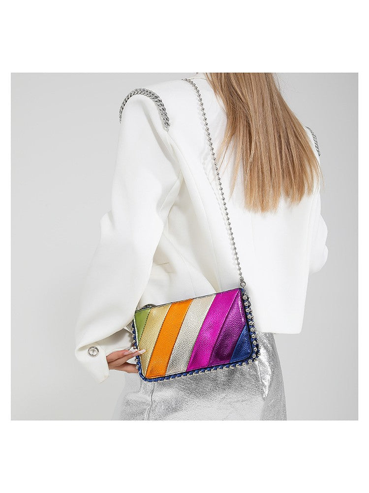 Rainbow Chain Colorblock PU Satchels