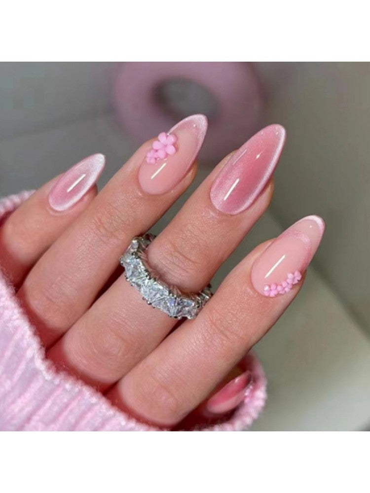 Pink Flower Detachable Artificial False Nail Sets