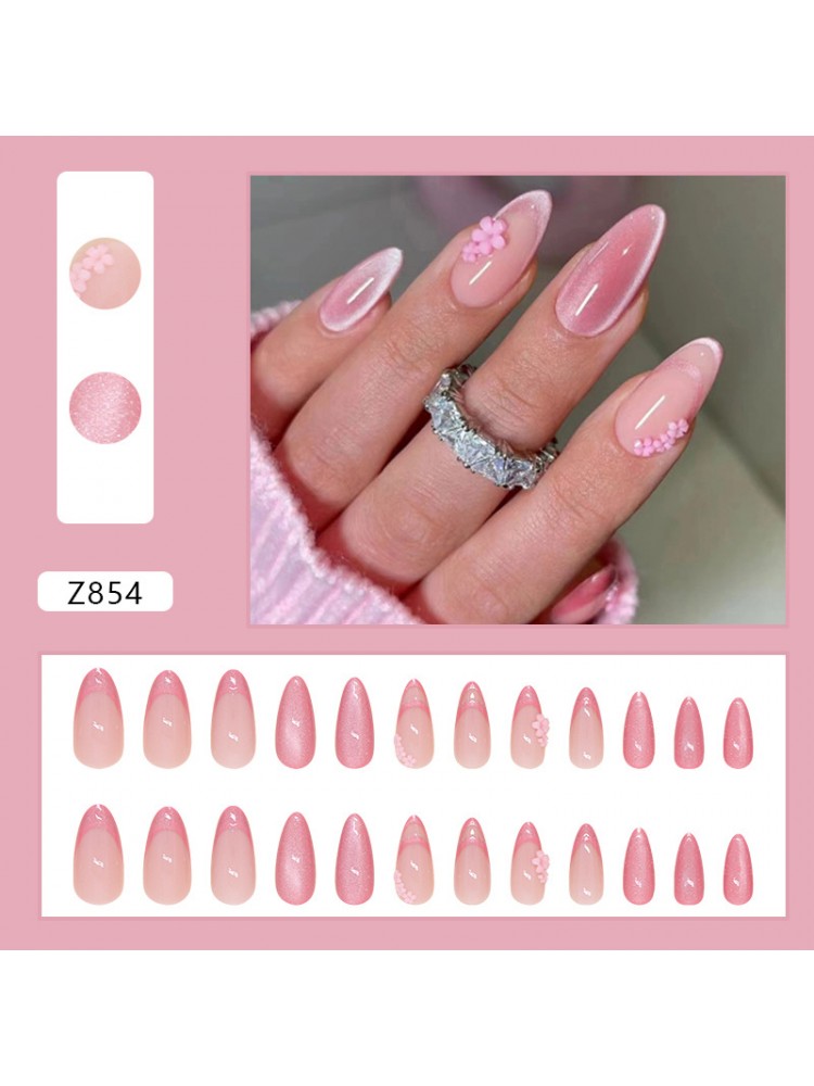 Pink Flower Detachable Artificial False Nail Sets