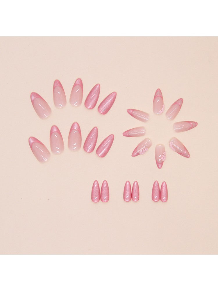 Pink Flower Detachable Artificial False Nail Sets