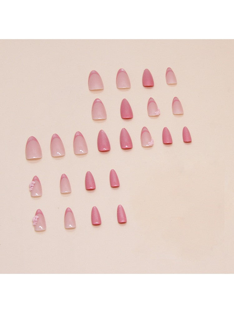 Pink Flower Detachable Artificial False Nail Sets