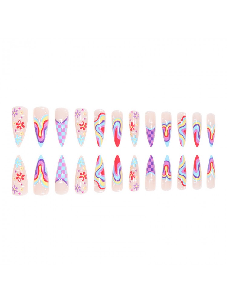 Colorful Checkerboard Detachable False Nail Sets