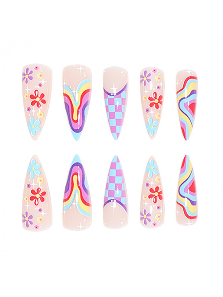 Colorful Checkerboard Detachable False Nail Sets