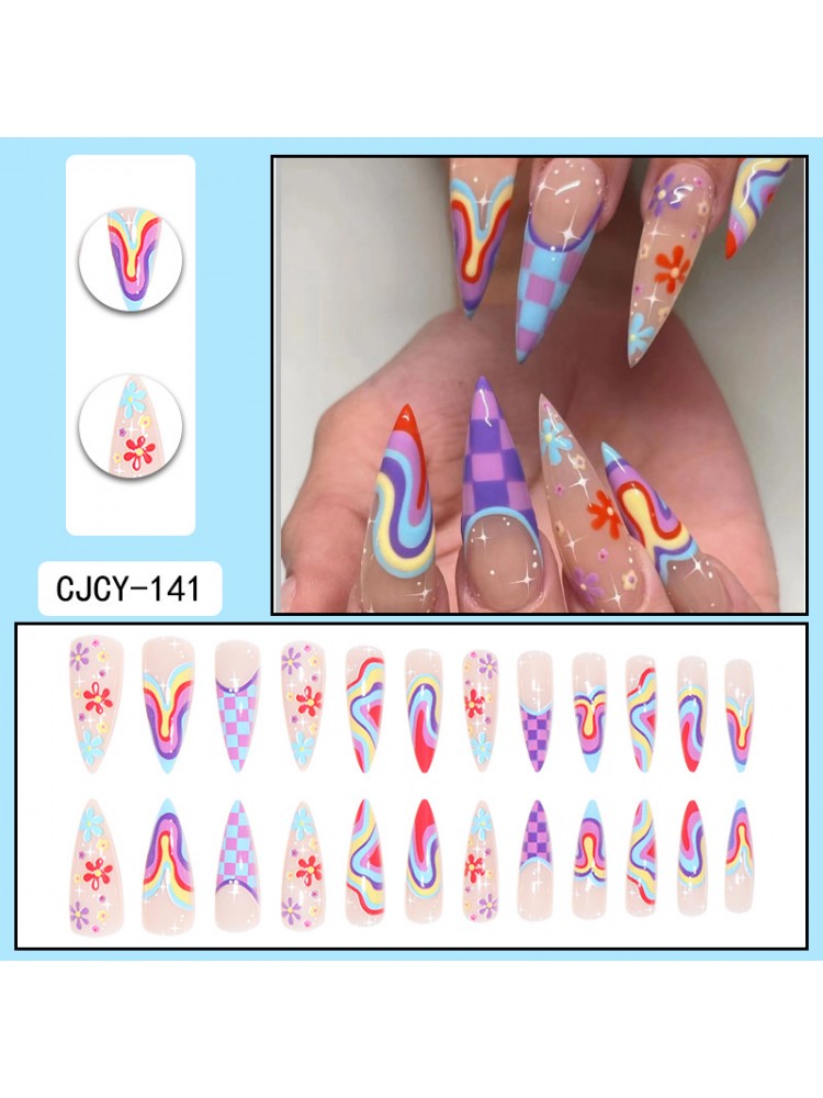 Colorful Checkerboard Detachable False Nail Sets