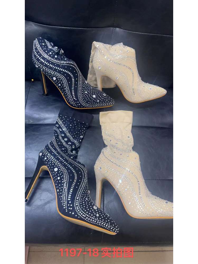 Rhinestone Pointed Toe Slim Heel Boots