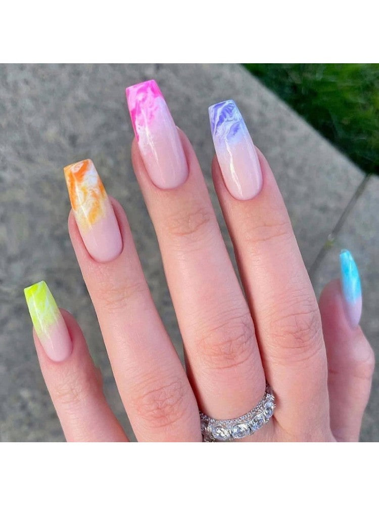 Colorful Rainbow Dyeing Detachable Artificial False Nail Sets