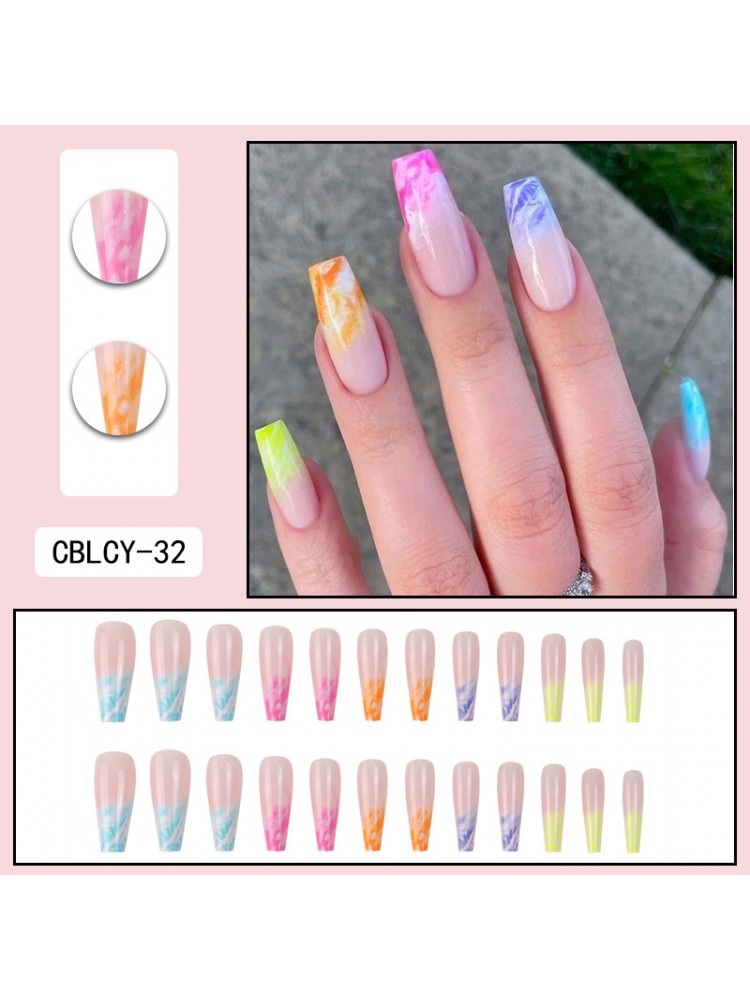 Colorful Rainbow Dyeing Detachable Artificial False Nail Sets