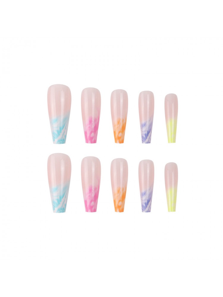 Colorful Rainbow Dyeing Detachable Artificial False Nail Sets