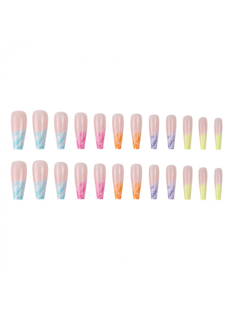 Colorful Rainbow Dyeing Detachable Artificial False Nail Sets