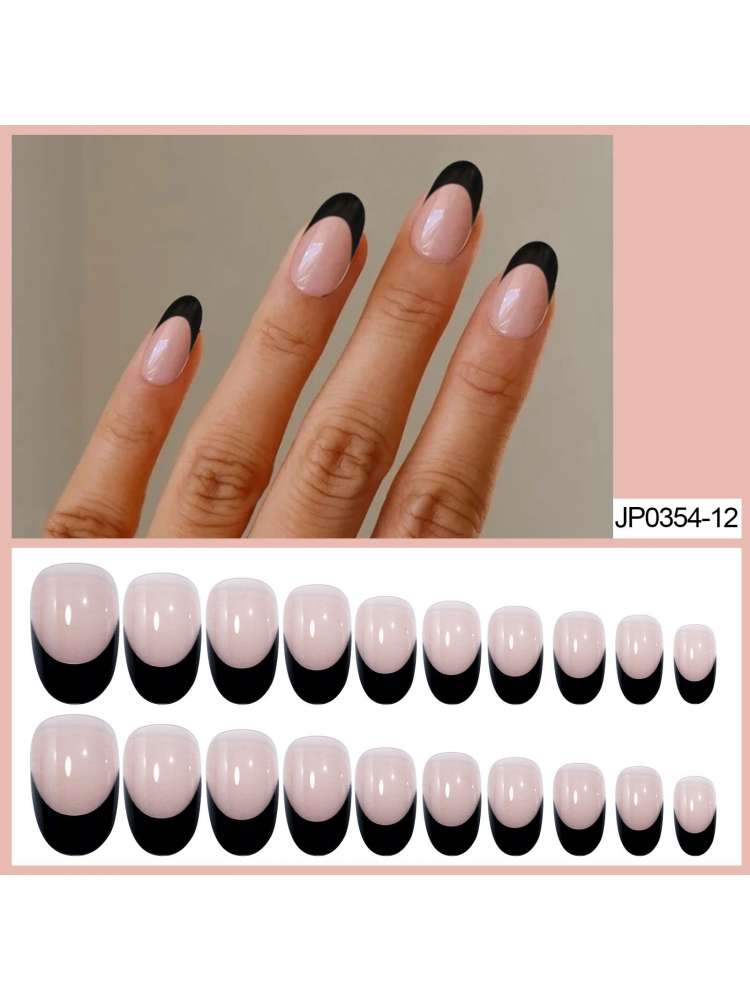 24pcs*2 Black French Tip Press On Nails Almond Press On Nails Short